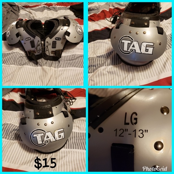 Football helmet, shoulder pads, and pants - Picture 2 of 3